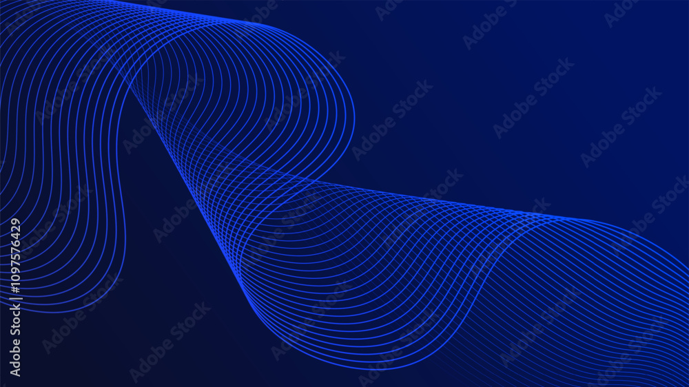Poster Geometric curved lines in gradient blue tones forming dynamic futuristic abstract flow patterns