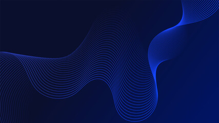 Geometric curved lines in gradient blue tones forming dynamic futuristic abstract flow patterns