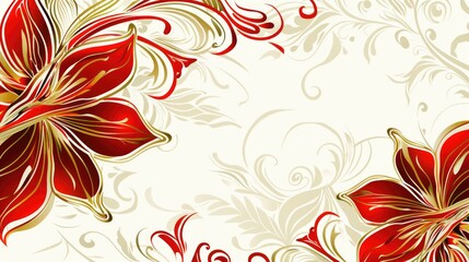 Red and gold floral background illustration, floral pattern design, red lilies on white background