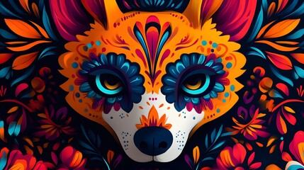 Colorful artistic fox illustration with intricate floral patterns.