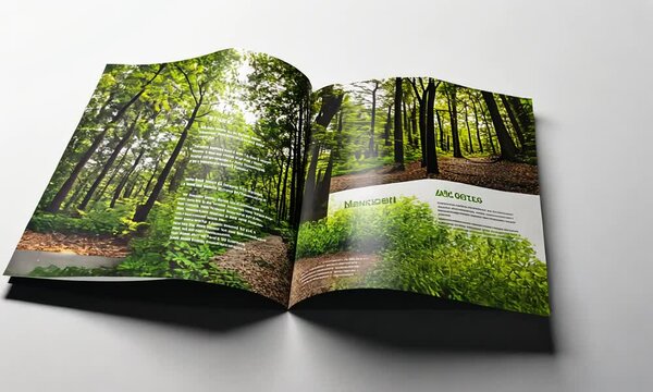 Trifold brochure showcasing a tranquil forest path.