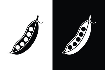 Peas Vector Illustration. Organic Silhouette on White and Black Backgrounds