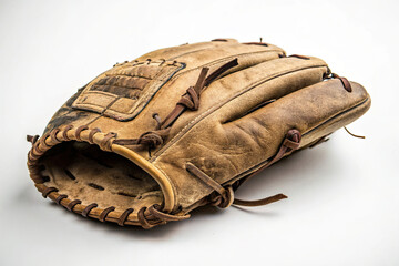 Fototapeta premium Baseball glove with a well-worn look on a white background