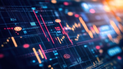 Abstract digital data visualization with graphs and charts representing financial metrics.
