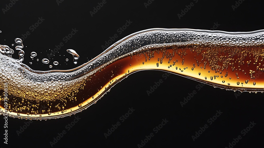 Poster Cold Cola Beverage Splash with Bubbles Against a Black Background in Abstract Artistic Style : Generative AI