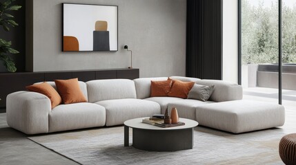 Modern Beige Sectional Sofa in a Minimalist Living Room