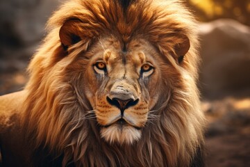 Fototapeta premium Close-Up Lion Portrait: Highly Detailed Realism with Tilt-Shift Effect