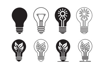 Light bulbs icon set silhouette vector  line art design