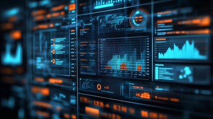 Naklejka premium High tech digital analytics screen displaying complex data and visual graphs : Generative AI