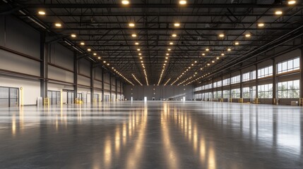 Fototapeta premium Vast Empty Industrial Warehouse Space