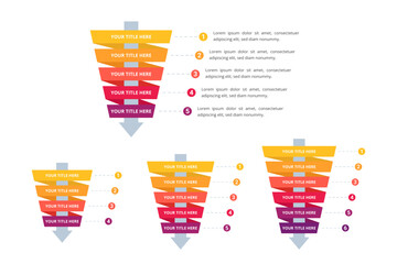 Set of Funnels Infographic with Multiple Step and Editable Text for Business Presentation, Poster, Banner and Booklet.