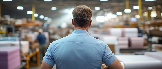 Fototapeta premium Man in warehouse looking at inventory.