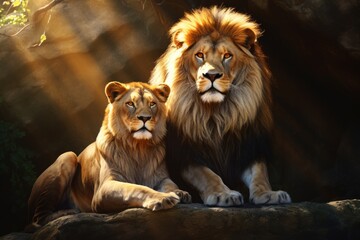 Lioncore: Two Majestic Lions Survey Their Hunting Grounds