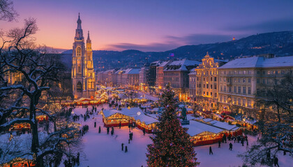 Obraz premium Tourists enjoying christmas market at vorosmarty square in budapest, hungary