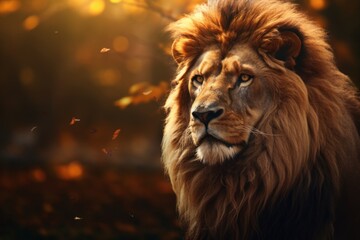 Naklejka premium Lioncore. The Big Male Lion Watches Over His Territory