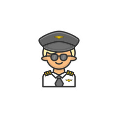 Pilot icon on white background. Cartoon pilot icon profession concept.