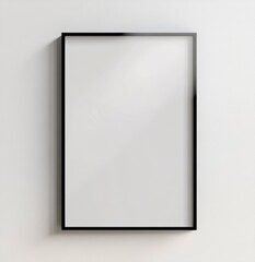 Modern Black Frame Mockup on White Wall with Empty Canvas and Minimalist Design