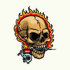 skull tattoo machine vector illustration