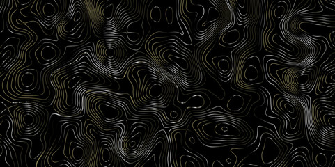 Luxury golden gradient color topography wave lines isolated on black background, Geography scheme vector, Contour topographic map background vector illustration.