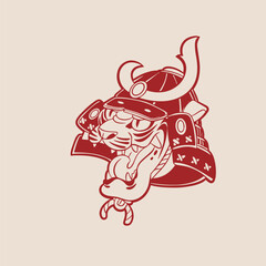 Tiger head samurai japanese vector