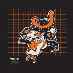 Tiger head samurai japanese vector