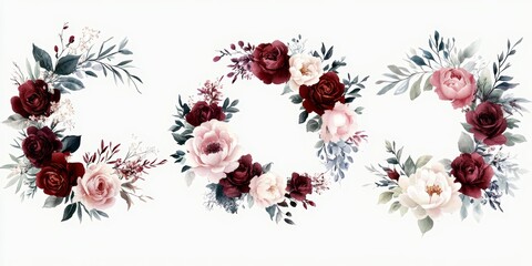 Floral Wreath Collection Hand-Painted Roses Peonies Green Foliage Vintage Design Wedding Invitations Stationery Art