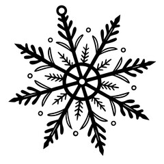 A Christmas Snowflake Black silhouette Vector Illustration Isolated on a transparent Background