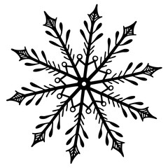A Christmas Snowflake Black silhouette Vector Illustration Isolated on a transparent Background
