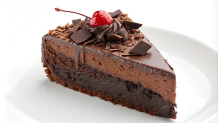 Slice of Chocolate Cake Isolated on White Background"