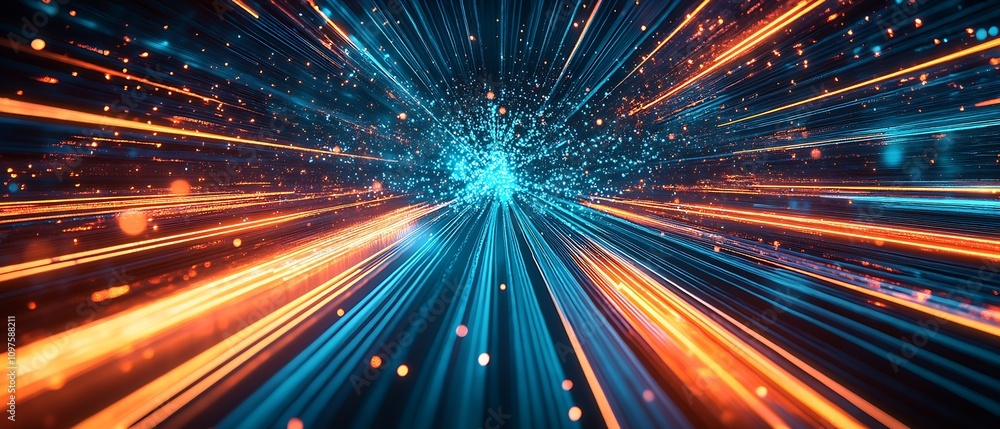 Poster Vivid Data Cascade Showcasing Futuristic Connectivity Theme : Generative AI