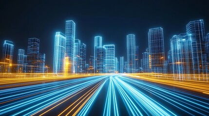 Obraz premium Illuminated Cityscape with Spectacular Neon Lights and Futuristic Ambiance : Generative AI