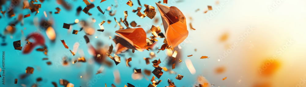 Poster dynamic shattering of colorful objects abstract art digital creation bright atmosphere close-up visu