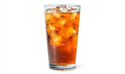Iced tea with golden tones and ice cubes in a glass