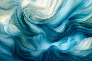 Fluid abstract patterns in shades of blue and white evoke ocean waves and tranquility
