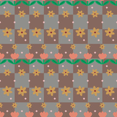 Seamless pattern, Check Pattern, grid pattern combined with graphic pattern, flower pixel, simple and modern classic design.