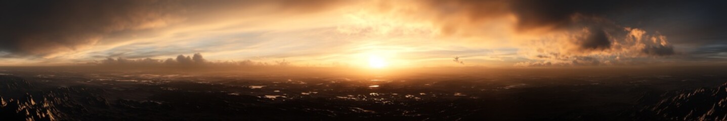 Fototapeta premium Golden Hour Sunset Over Expansive Mountainous Terrain and Cloudscape : Generative AI