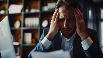 Busy businessman under stress due to excessive work.