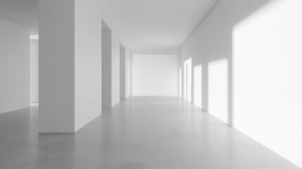 Obraz premium A large, empty room with white walls and a white floor