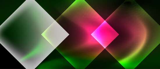 Glass squares with neon shiny light abstract background