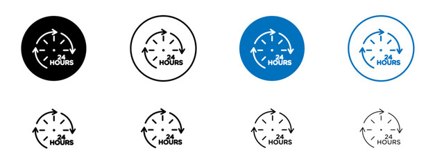 24 Hour time icon set in black and blue colors