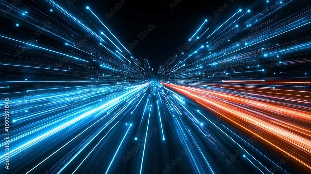Aufkleber abstract high-speed digital light streaks in blue and orange for futuristic design concepts : genera