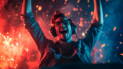 Gamer Celebrating Victory in an Exciting Moment