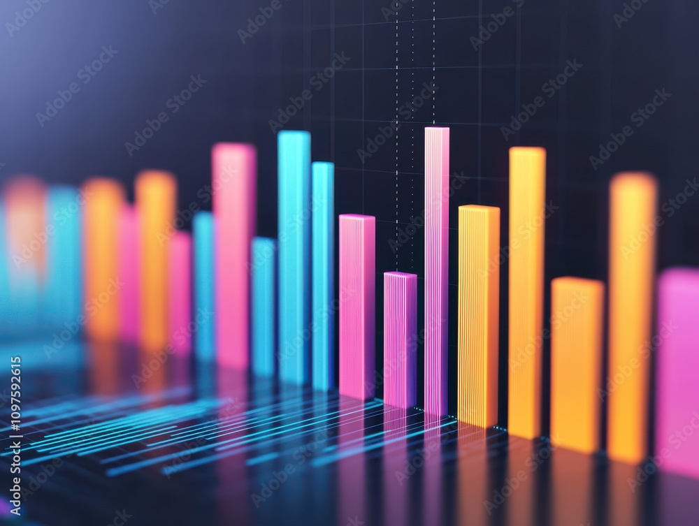 Aufkleber economics gdp analysis concept. a vibrant visual of colorful bar graphs, illustrating data trends an