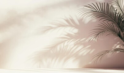 Minimalist Palm Leaf Shadows on Beige Wall Calm Tranquil Abstract Background