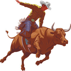 cowboy in a hat on a bucking bull