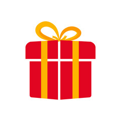 Gift box with ribbon flat icon illustration. surprise red gift box, birthday celebration, special give away package,