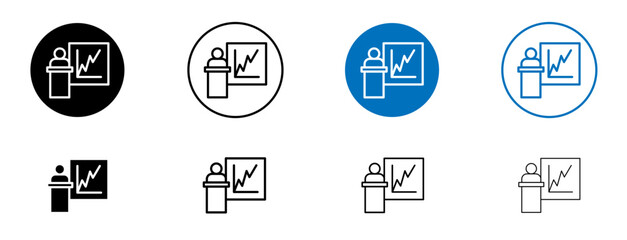 Presentation icon set in black and blue colors