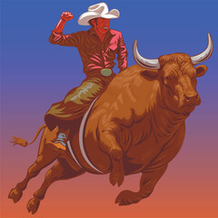 cowboy in a hat on a bucking bull