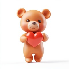 Naklejka premium 3D A cuddly teddy bear holding a red heart, Isolated on White Background