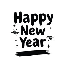 Happy new year bold text with sparkles and brush stroke